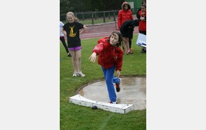 Lucie sous la pluie au lancer de poids