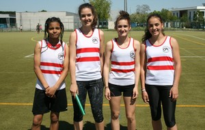 Mathilde, Emilie, Clara et Emilie à l'échauffement